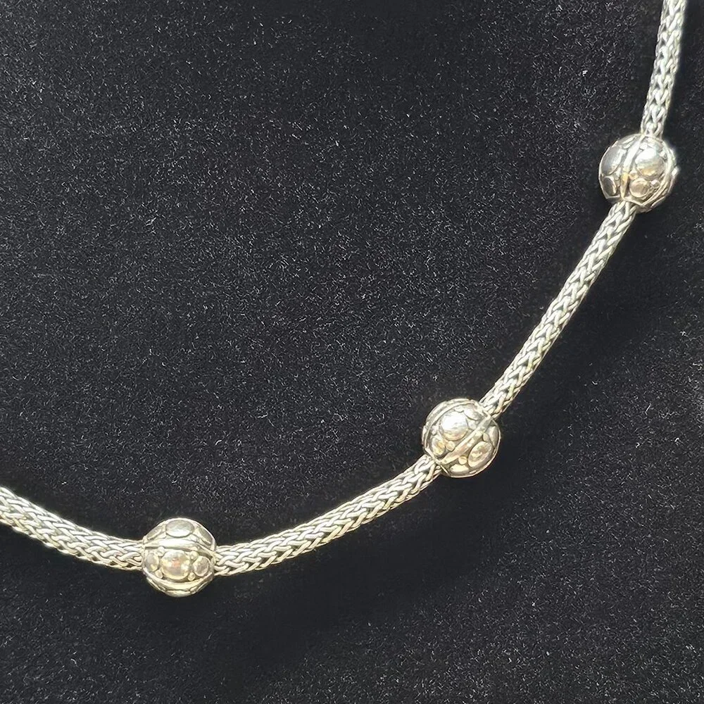 925 Sterling Silver Foxtail Wheat Kali Ball Station Necklace 16” 48g - Picture 2 of 8